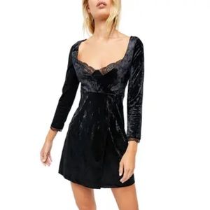 Free People Kat Black Velvet Mini Dress xs